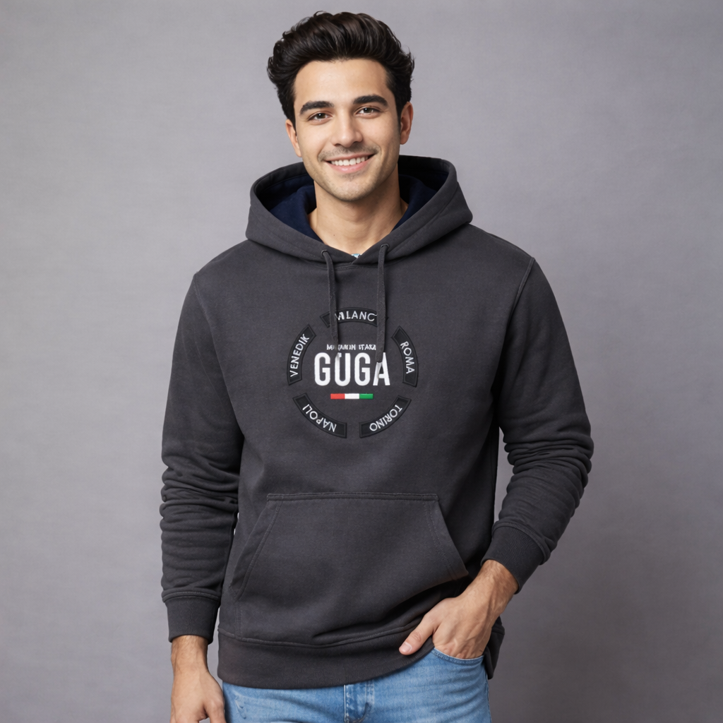 Sudadera polar Supersoft para hombre, bordada con manga larga, capucha ajustable, bolsas frontales.