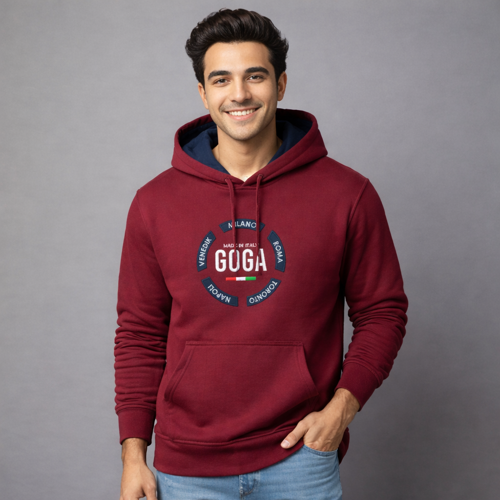Sudadera polar Supersoft para hombre, bordada con manga larga, capucha ajustable, bolsas frontales.