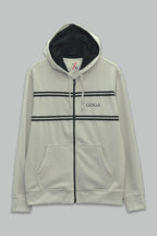 Sudadera polar supersoft para hombre, bordada con manga larga, bolsas frontales y cierre.