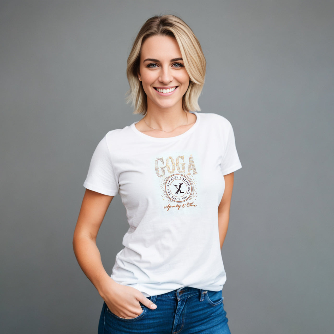 Playera de Pedrerí­a y Estampada para Mujer
