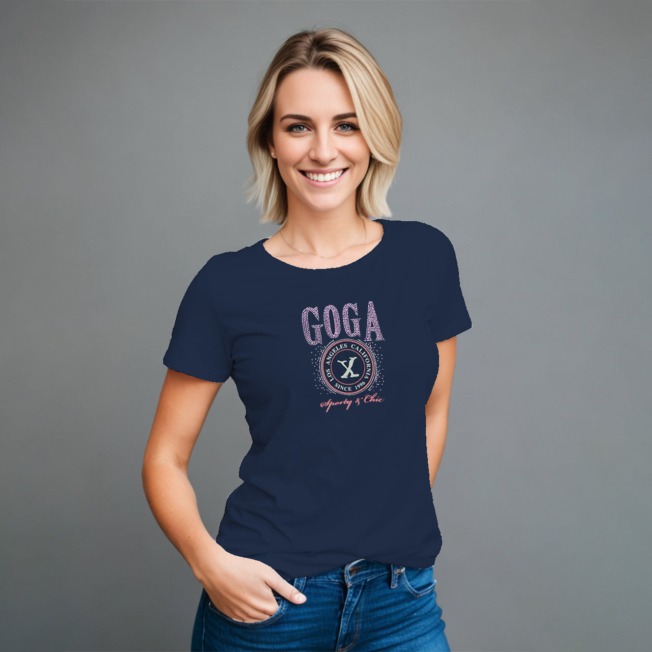 Playera de Pedrerí­a y Estampada para Mujer