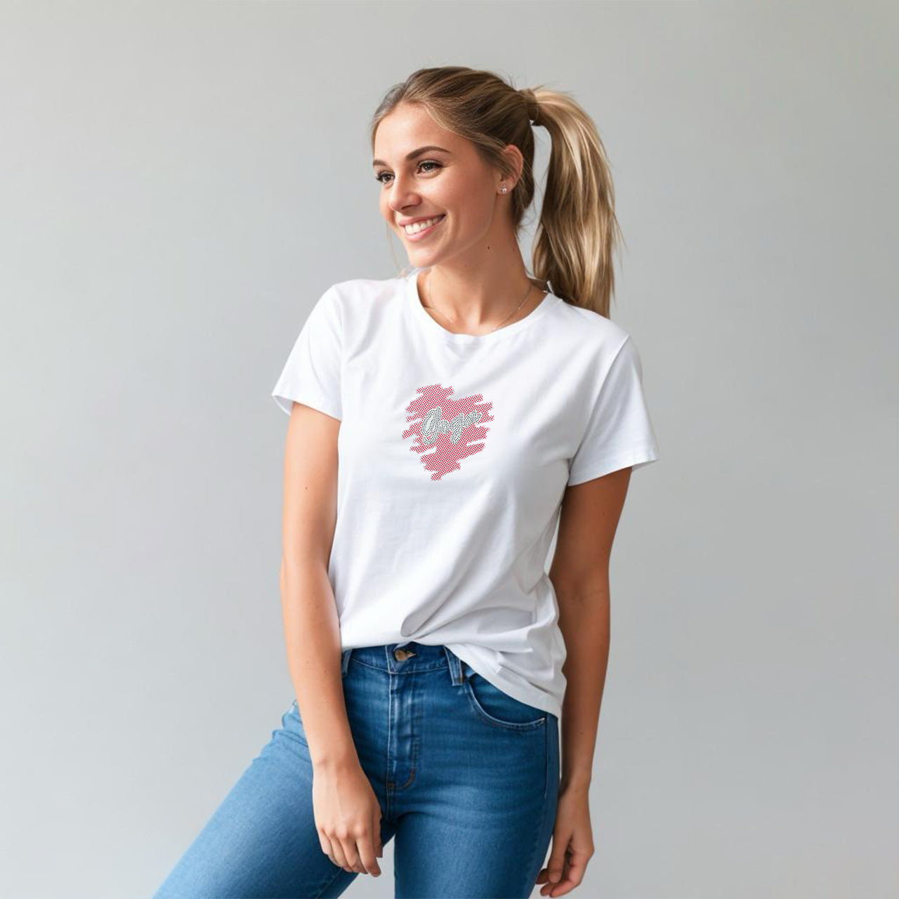 Playera de Pedrería y Estampada para Mujer