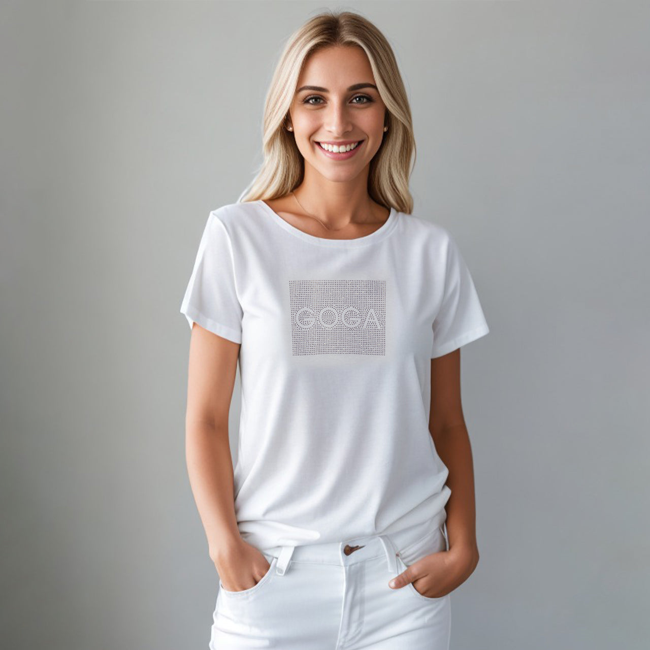 Playera con Pedrería para mujer.