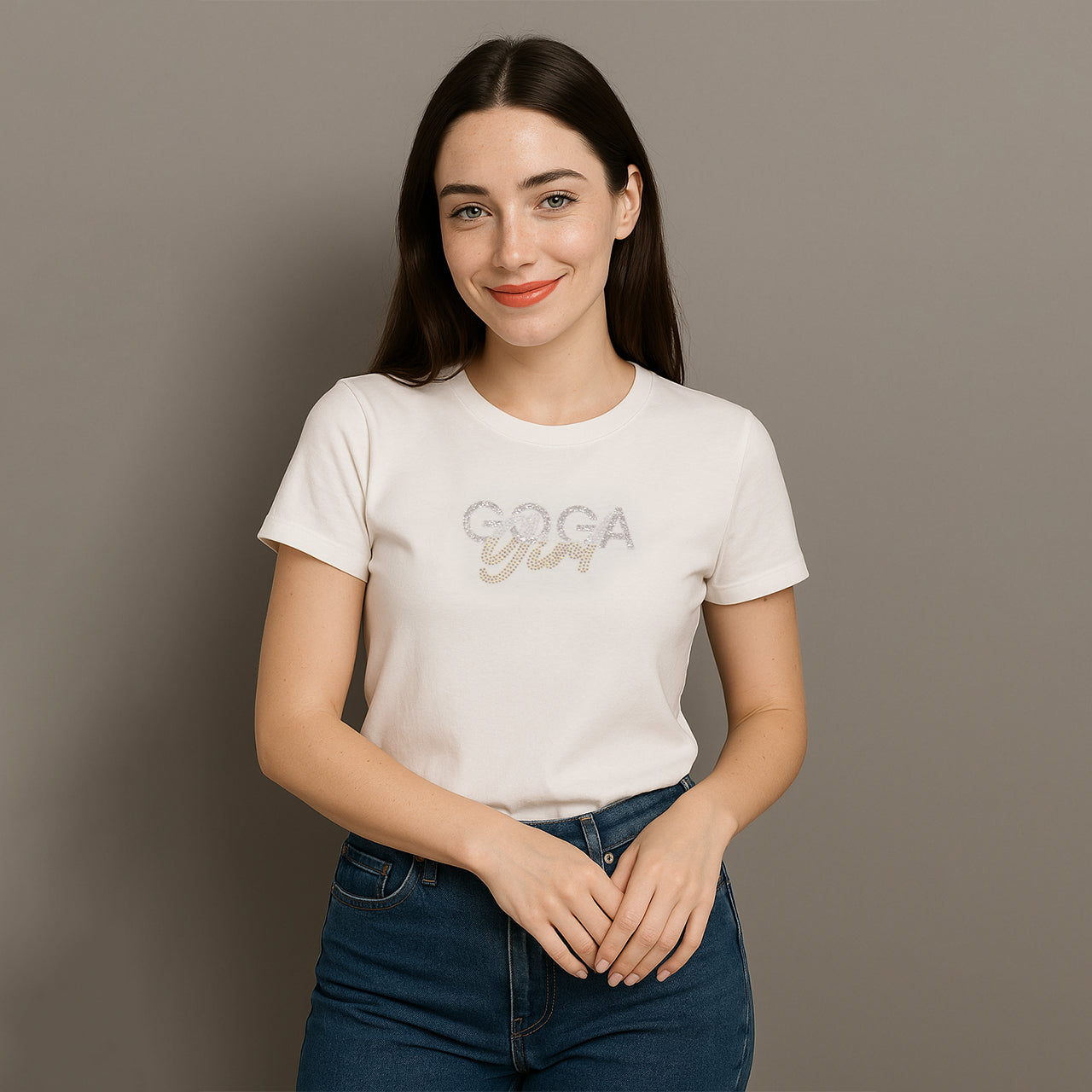 Playera de Pedrería y Estampada para Mujer