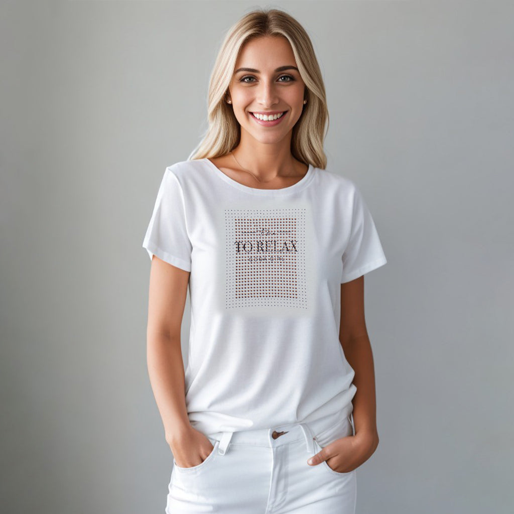 Playera de Pedrerí­a y Estampada para Mujer