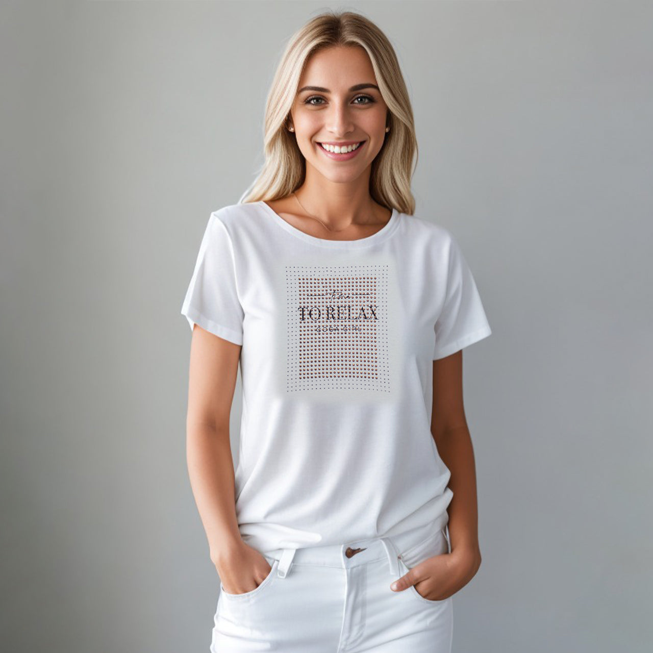 Playera de Pedrería y Estampada para Mujer