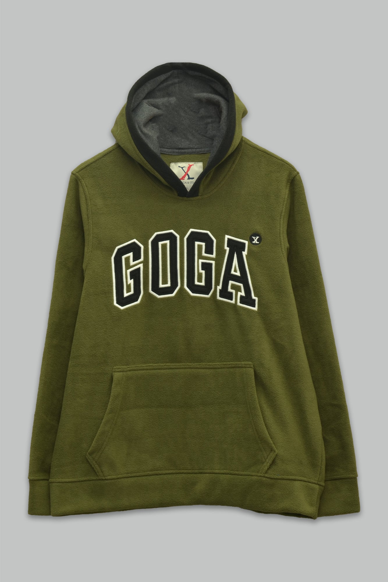 Sudadera polar para hombre, bordada con manga larga, capucha ajustable, bolsas frontales.
