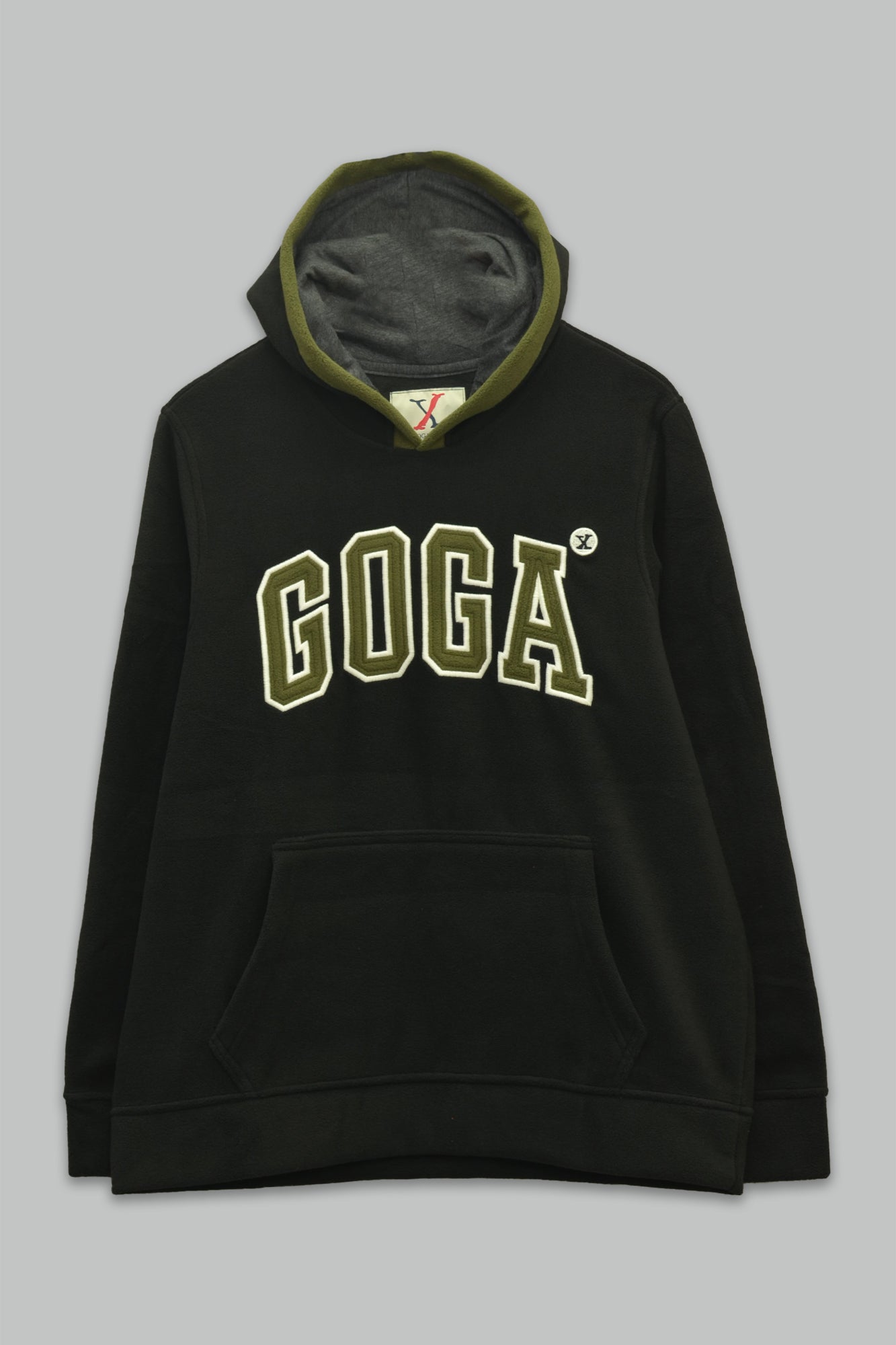 Sudadera polar para hombre, bordada con manga larga, capucha ajustable, bolsas frontales.