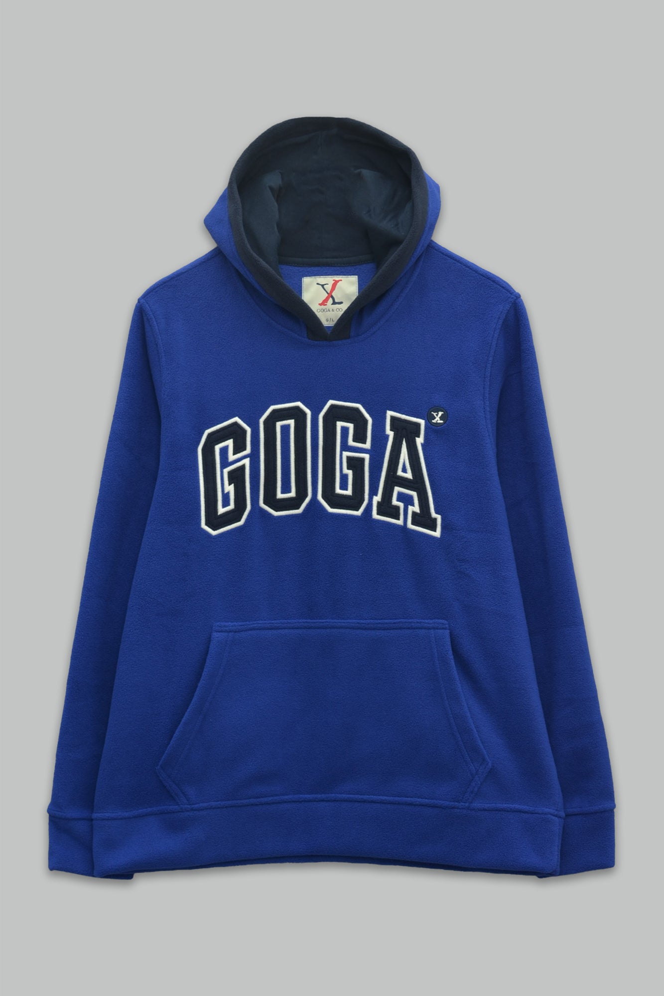 Sudadera polar para hombre, bordada con manga larga, capucha ajustable, bolsas frontales.