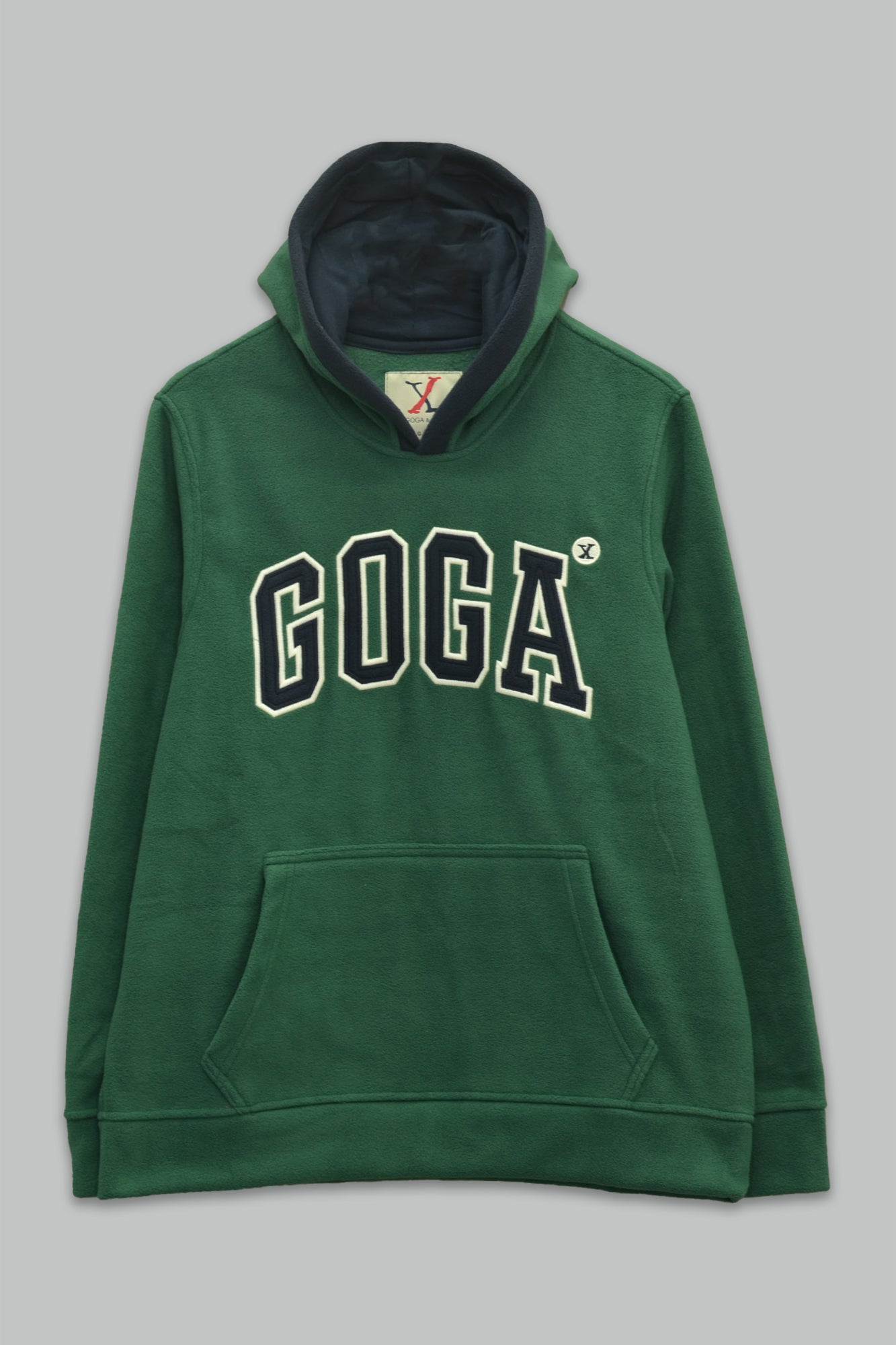Sudadera polar para hombre, bordada con manga larga, capucha ajustable, bolsas frontales.