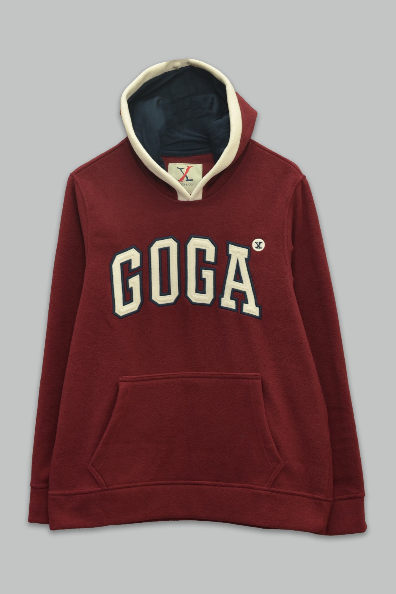Sudadera polar para hombre, bordada con manga larga, capucha ajustable, bolsas frontales.