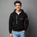 Sudadera polar para hombre, bordada con manga larga, bolsas frontales y cierre.