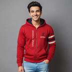 Sudadera polar para hombre, bordada con manga larga, bolsas frontales y cierre.