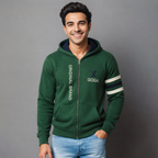 Sudadera polar para hombre, bordada con manga larga, bolsas frontales y cierre.