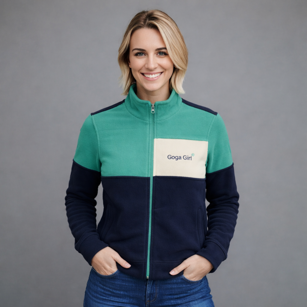 Sudadera polar para Mujer bordada, con manga larga y Cuello Alto. bolsas frontales y cierre.