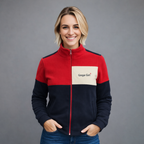Sudadera polar para Mujer bordada, con manga larga y Cuello Alto. bolsas frontales y cierre.