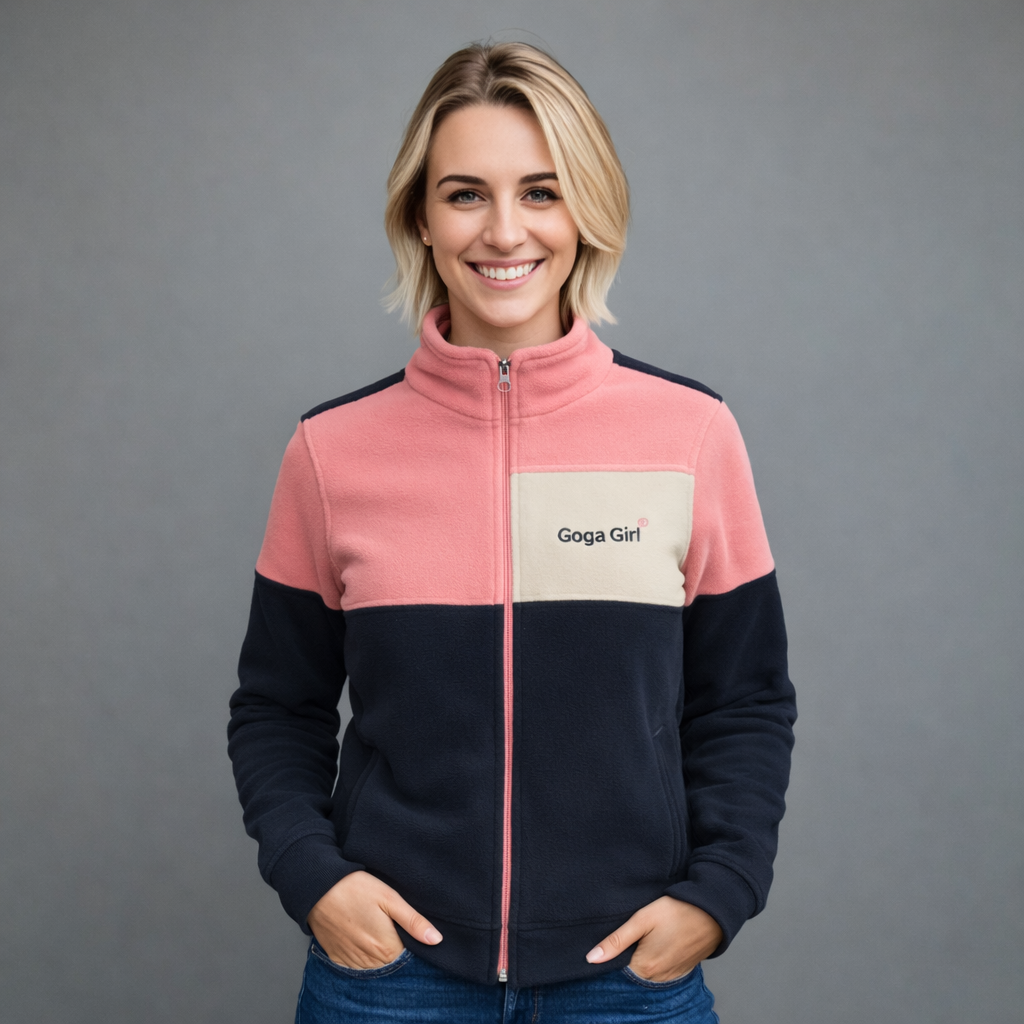 Sudadera polar para Mujer bordada, con manga larga y Cuello Alto. bolsas frontales y cierre.