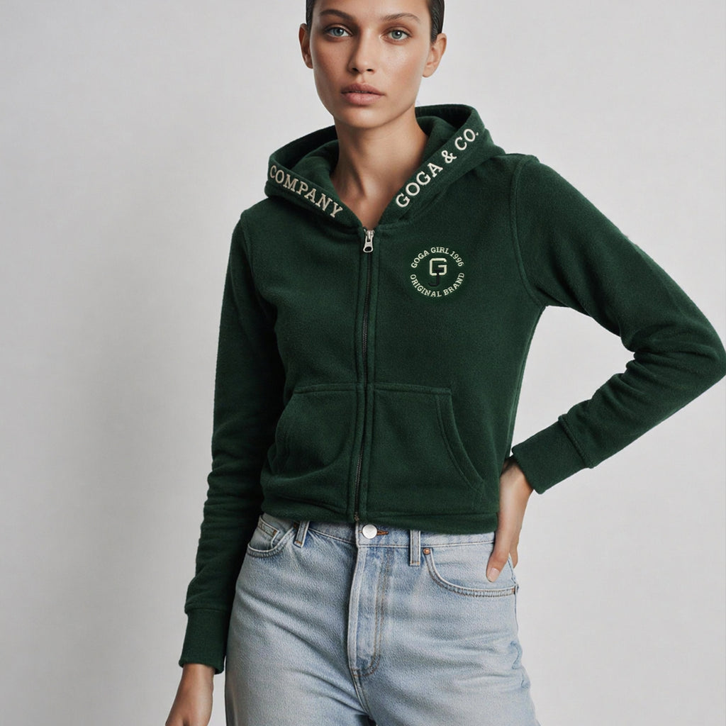 Sudadera polar para Mujer bordada, con manga larga, capucha,  bolsas frontales y cierre.