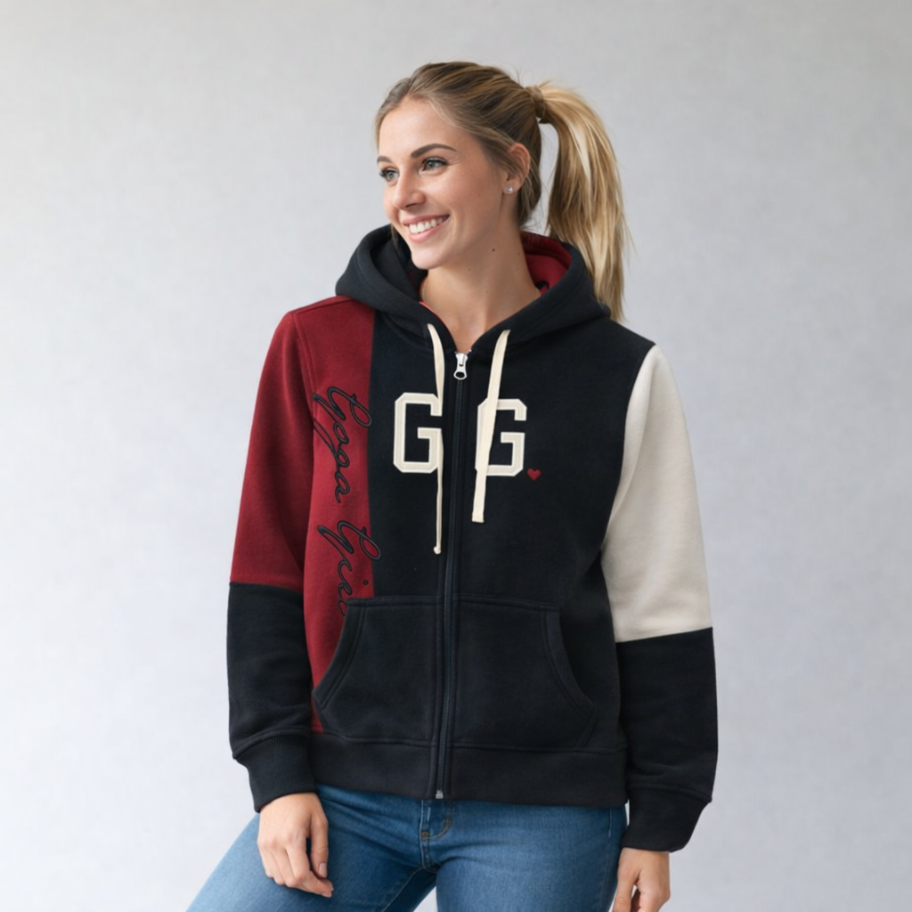 Sudadera polar para Mujer bordada, con manga larga, capucha,  bolsas frontales y cierre.