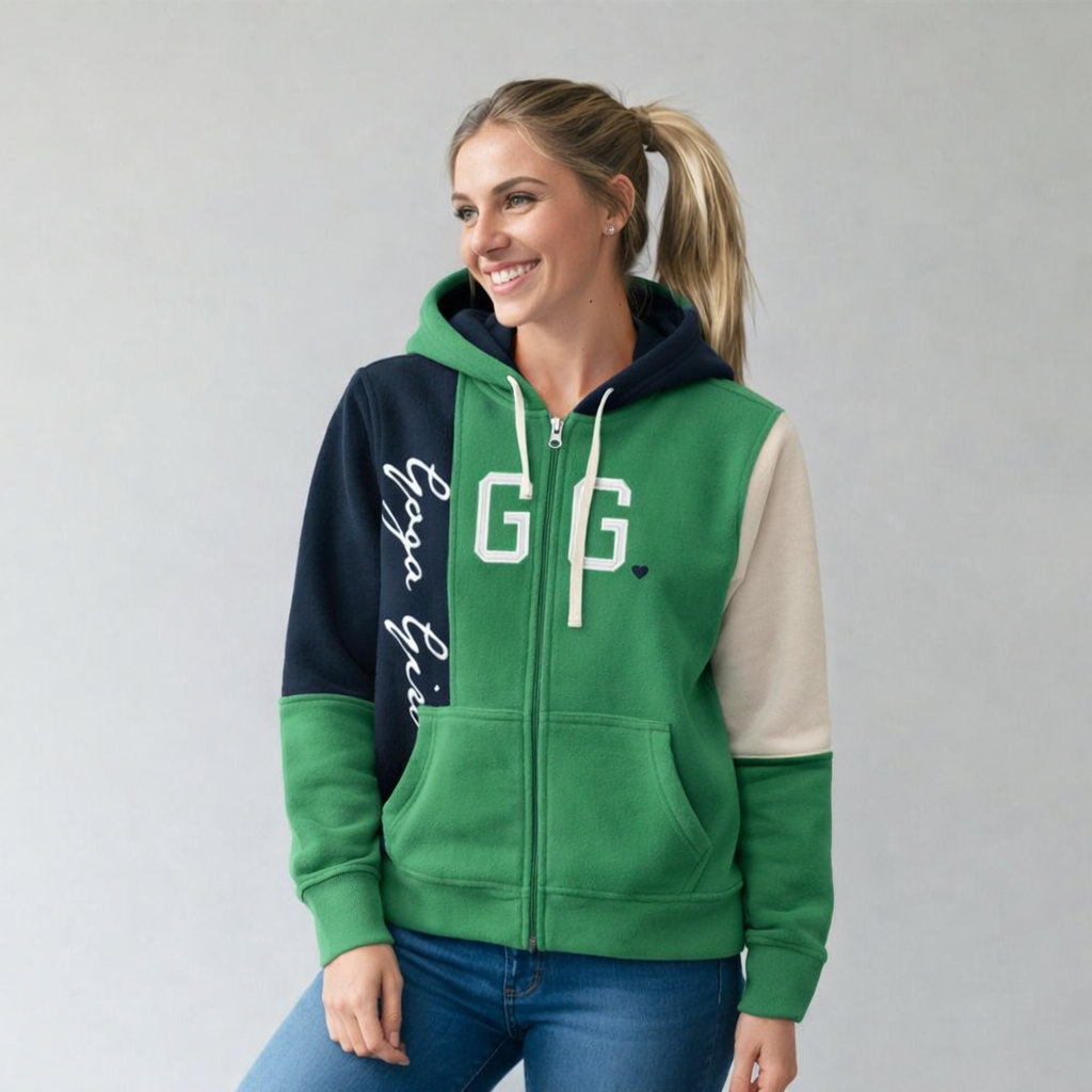Sudadera polar para Mujer bordada, con manga larga, capucha,  bolsas frontales y cierre.