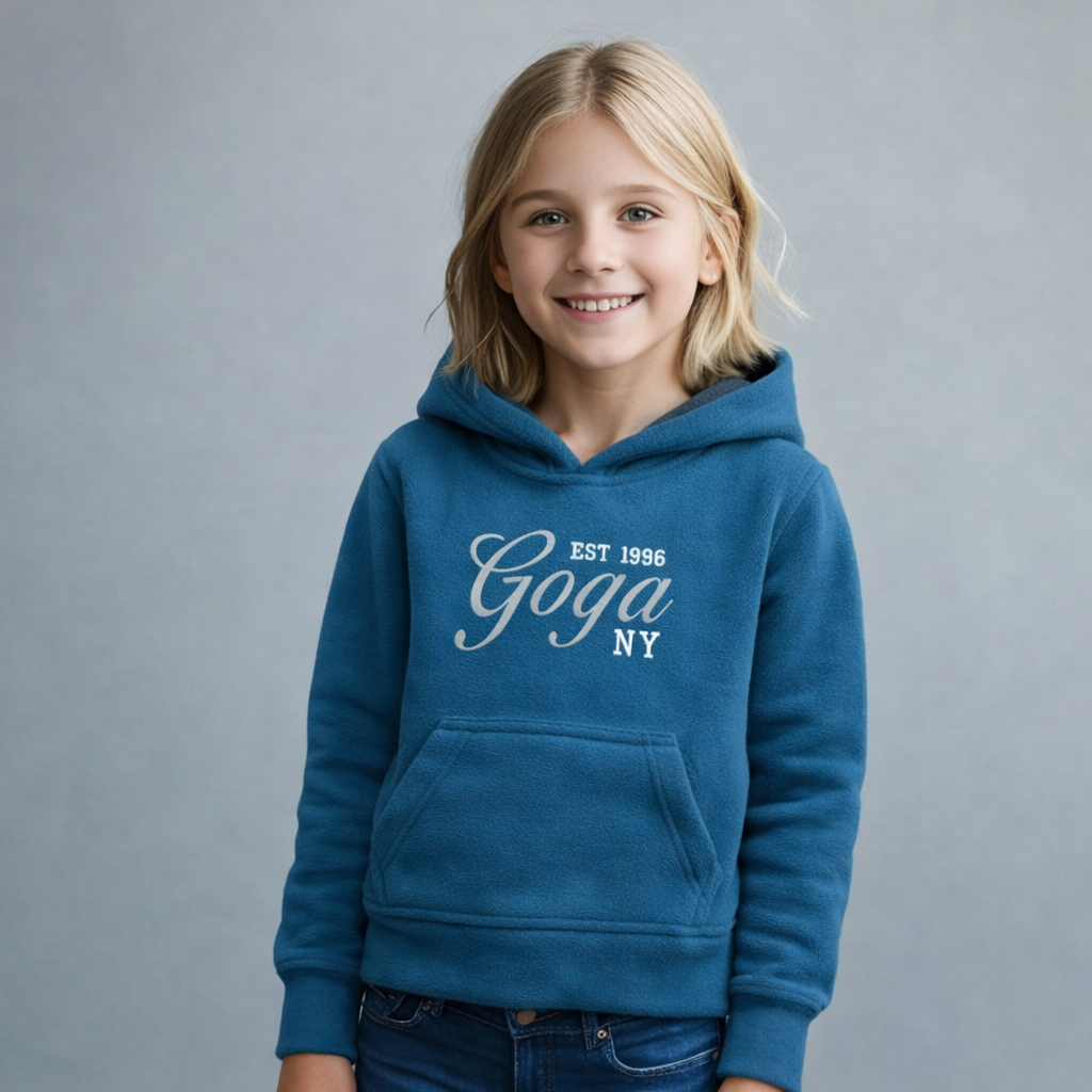 Sudadera polar bordada con capucha ajustable para niña , bolsas frontales.