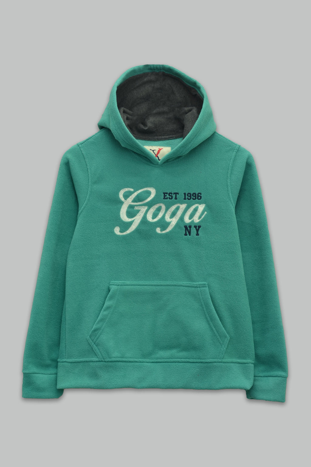 Sudadera polar Dama bordada con manga larga, capucha ajustable y bolsa frontal.