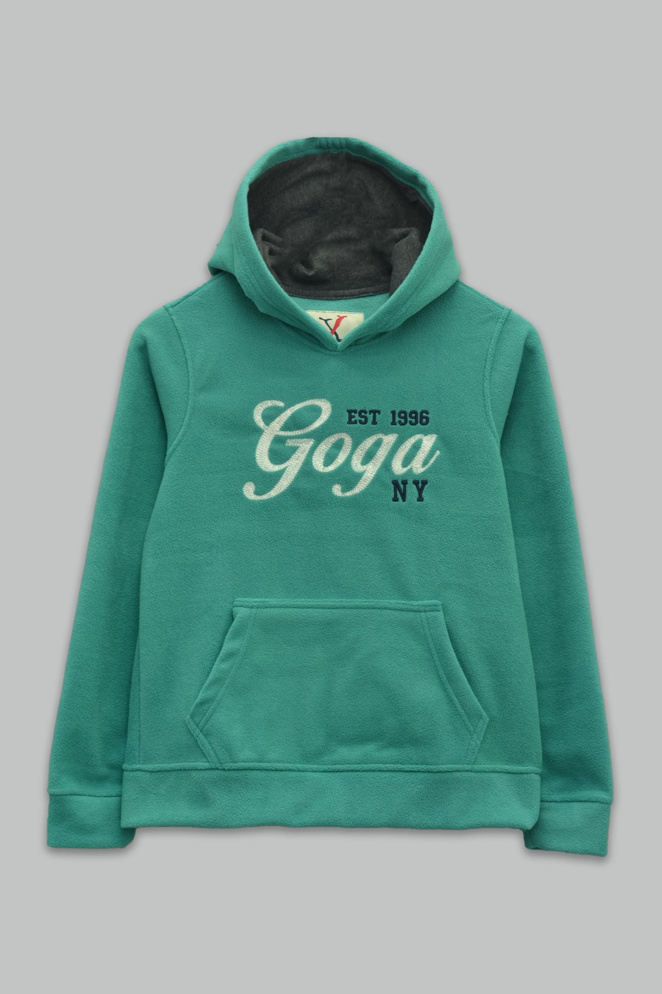 Sudadera polar Dama bordada con manga larga, capucha ajustable y bolsa frontal.