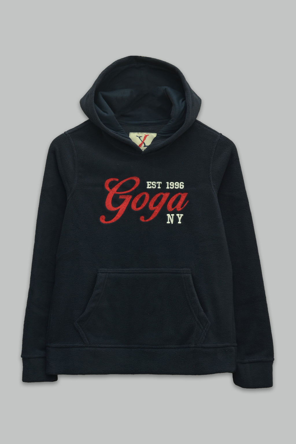 Sudadera polar Dama bordada con manga larga, capucha ajustable y bolsa frontal.