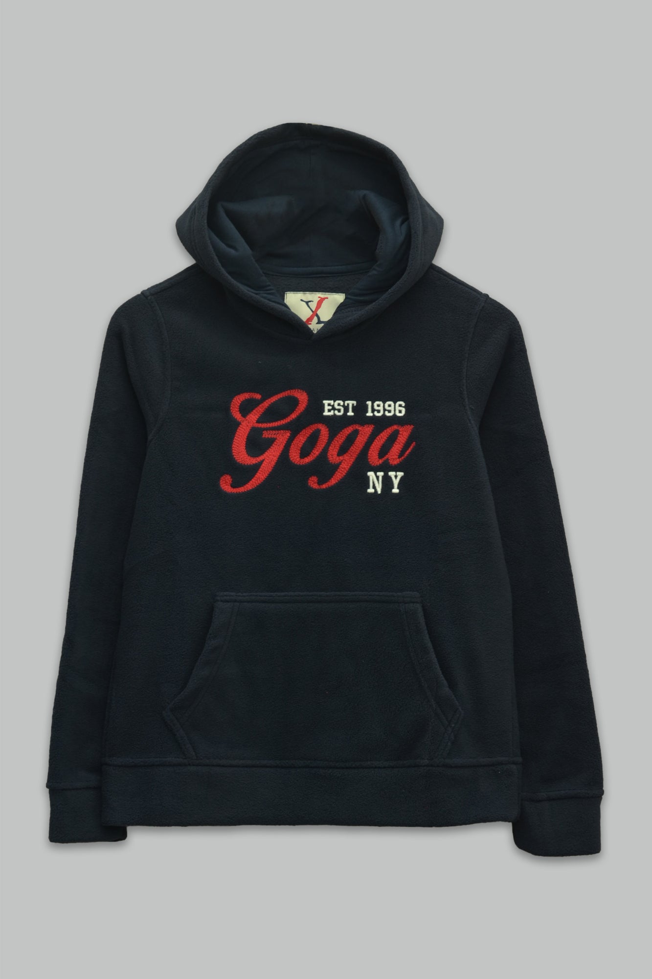 Sudadera polar Dama bordada con manga larga, capucha ajustable y bolsa frontal.