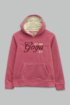 Sudadera polar Dama bordada con manga larga, capucha ajustable y bolsa frontal.