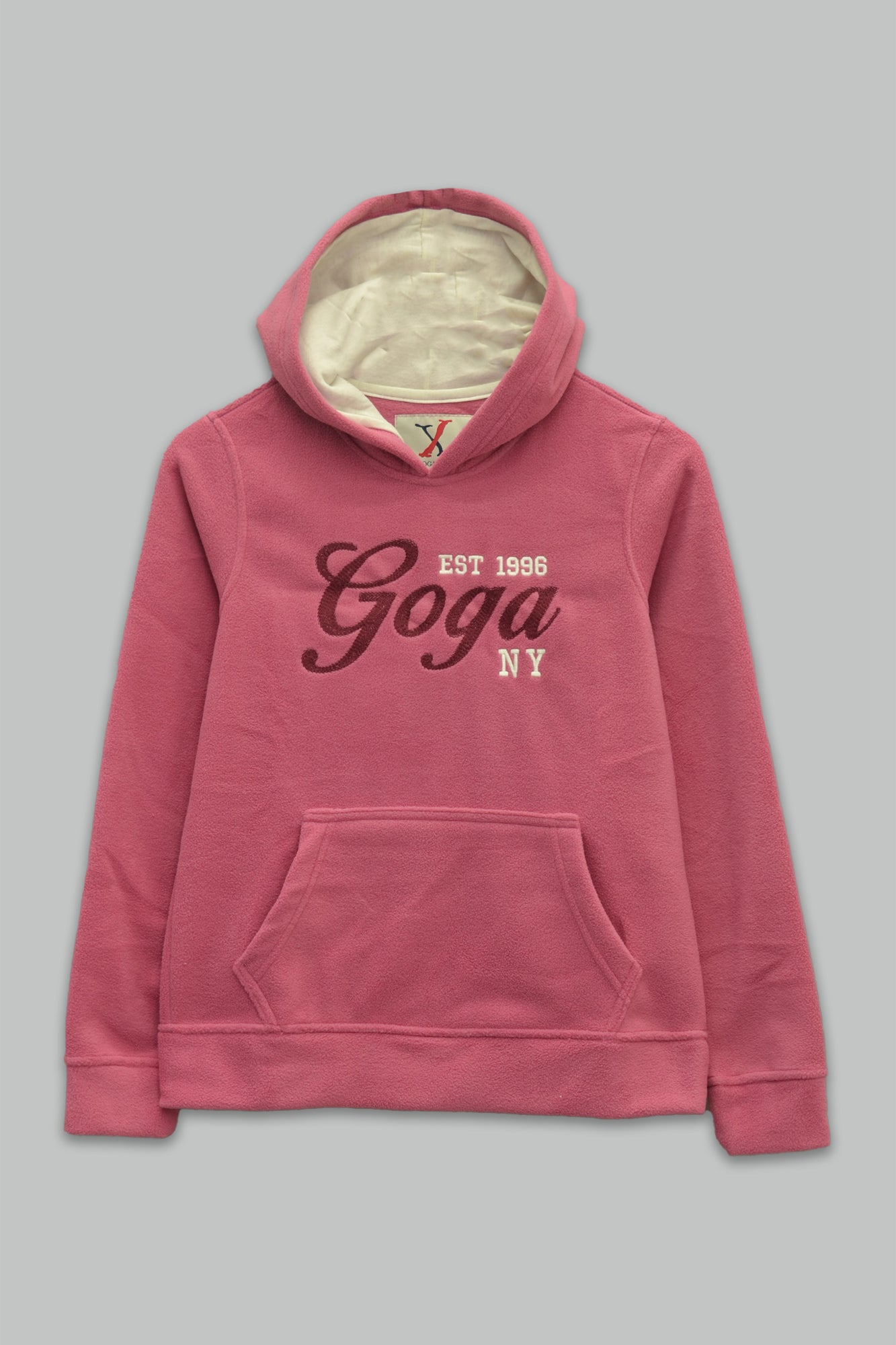 Sudadera polar Dama bordada con manga larga, capucha ajustable y bolsa frontal.