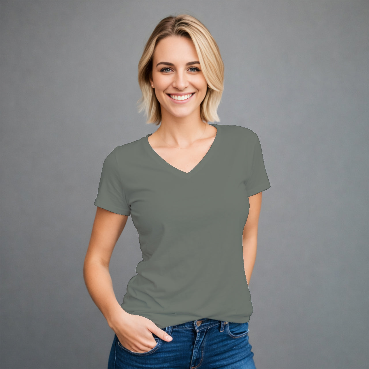 Playera Basica lisa cuello en V para mujer.