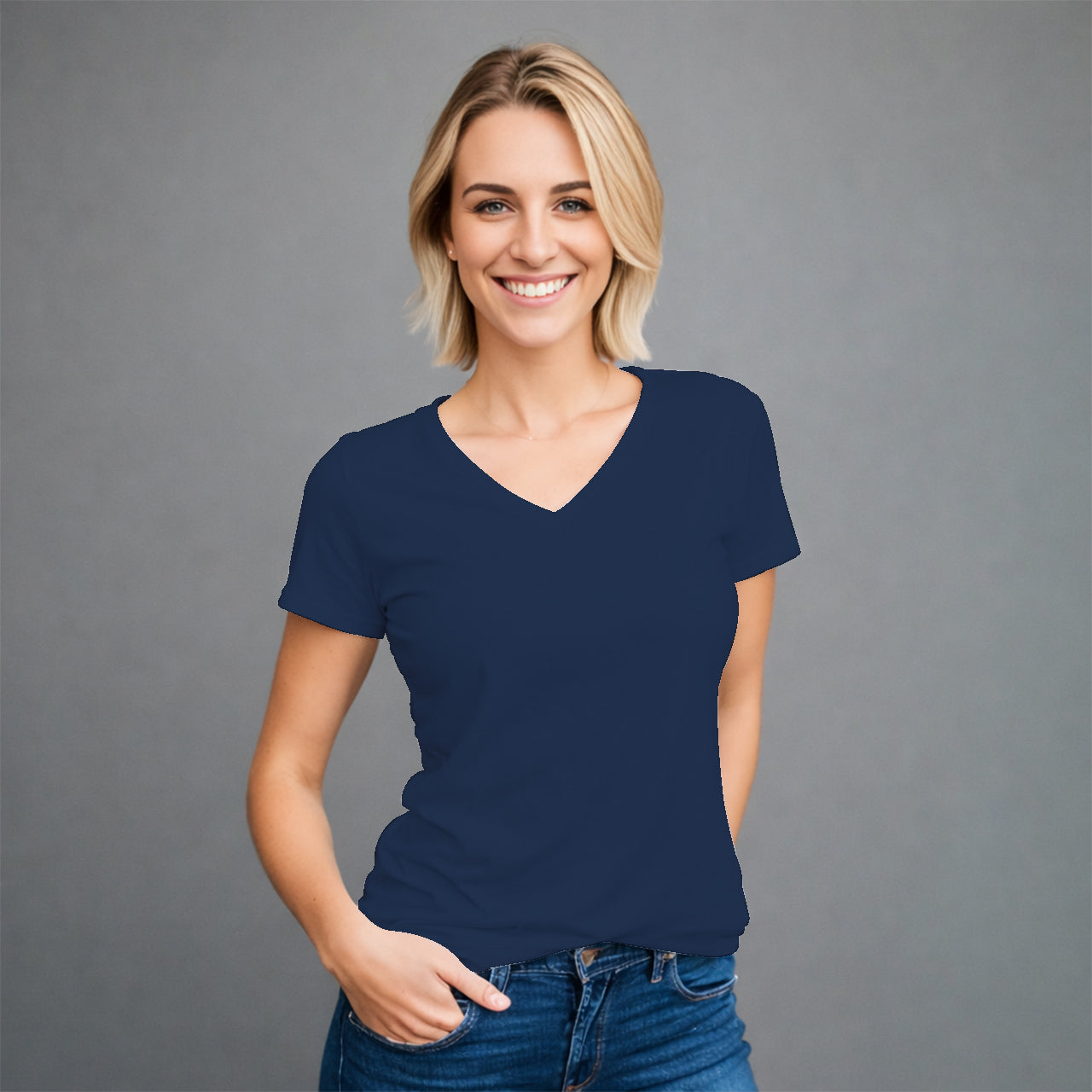 Playera Basica lisa cuello en V para mujer.