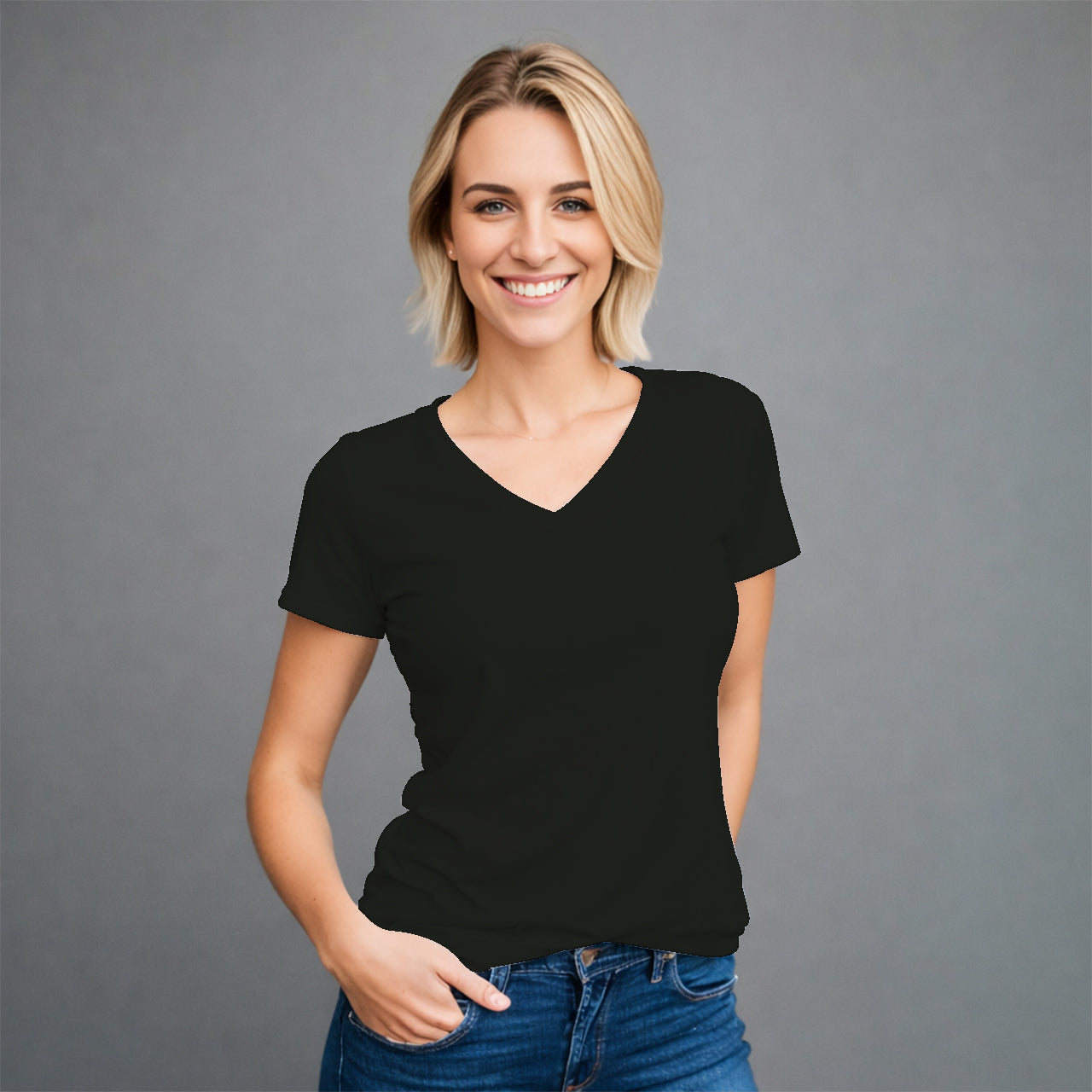 Playera Basica lisa cuello en V para mujer.