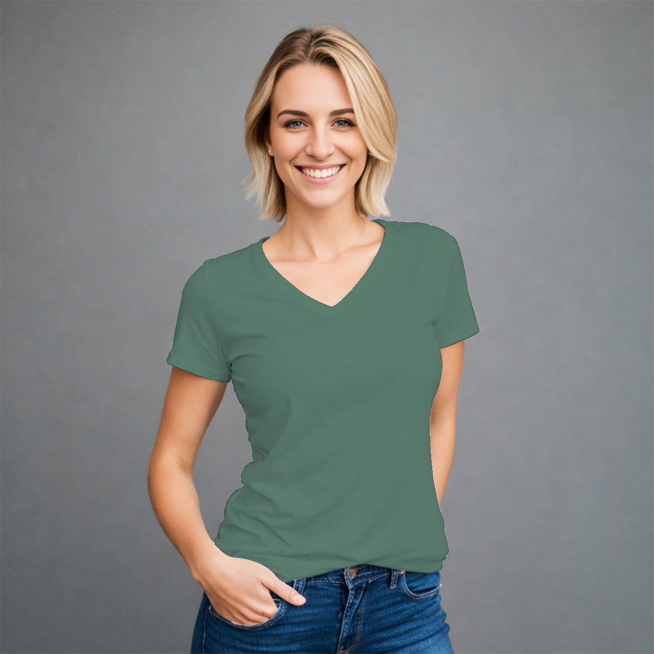 Playera Basica lisa cuello en V para mujer.