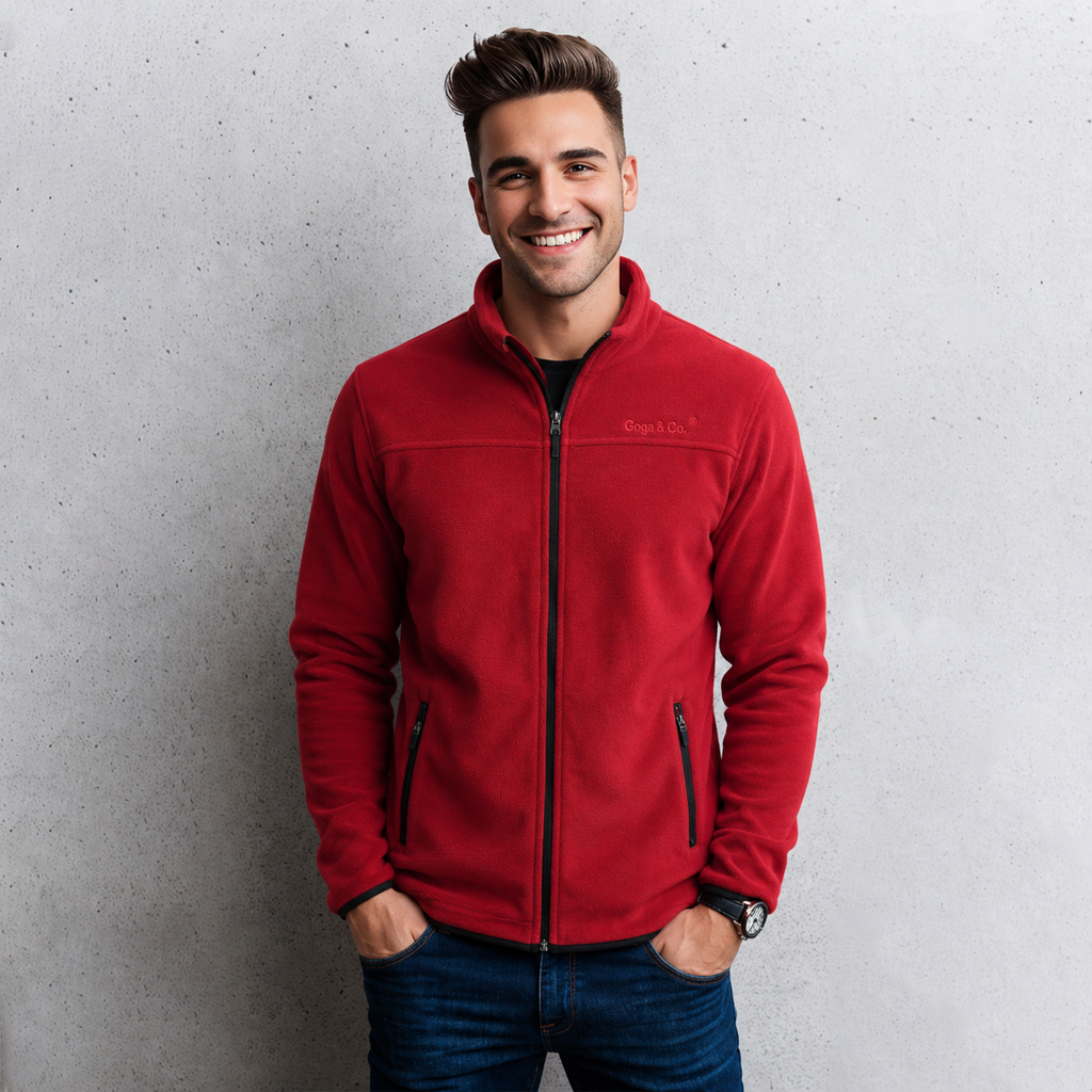 Sudadera polar bordada de cuello alto, con manga larga, bolsas frontales y cierre