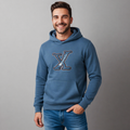 Sudadera polar para hombre, bordada con manga larga, capucha ajustable, bolsas frontales.