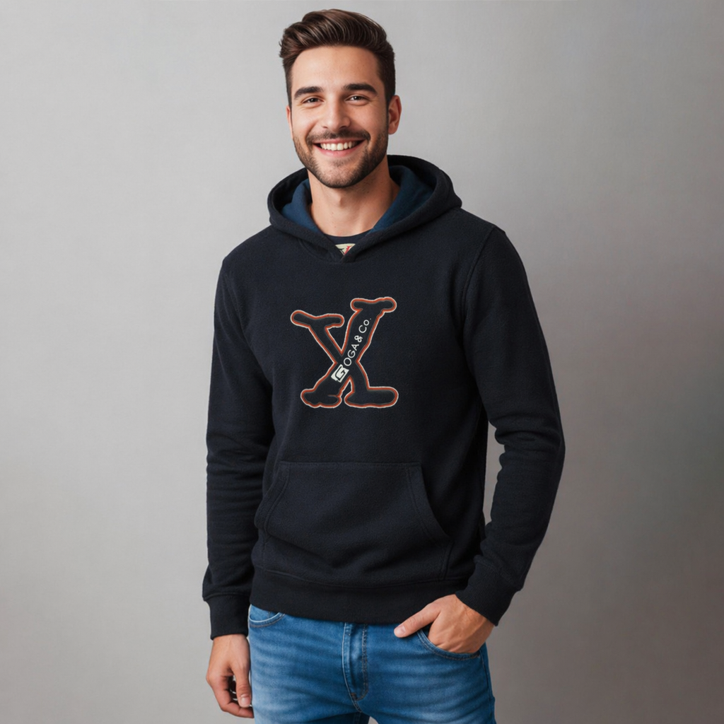 Sudadera polar para hombre, bordada con manga larga, capucha ajustable, bolsas frontales.