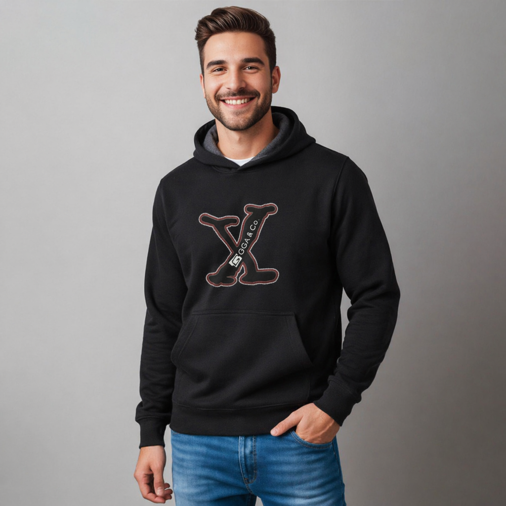 Sudadera polar para hombre, bordada con manga larga, capucha ajustable, bolsas frontales.