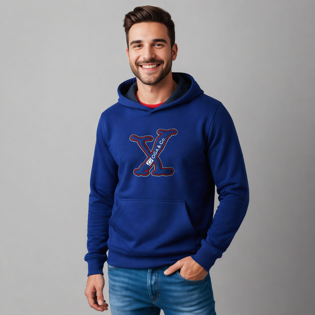Sudadera polar para hombre, bordada con manga larga, capucha ajustable, bolsas frontales.