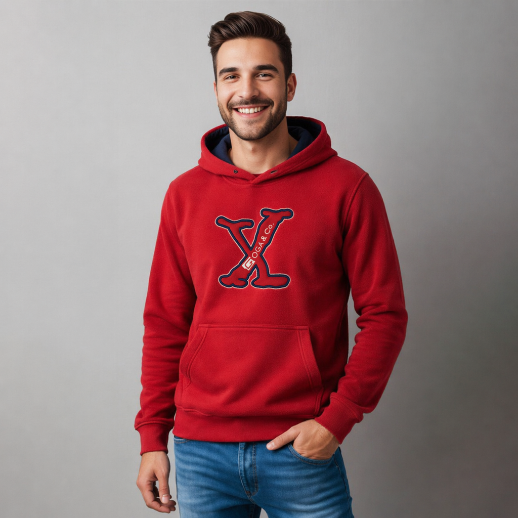 Sudadera polar para hombre, bordada con manga larga, capucha ajustable, bolsas frontales.