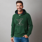 Sudadera polar para hombre, bordada con manga larga, capucha ajustable, bolsas frontales.
