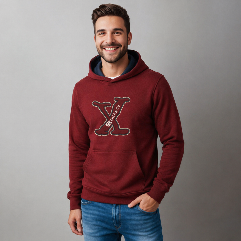 Sudadera polar para hombre, bordada con manga larga, capucha ajustable, bolsas frontales.