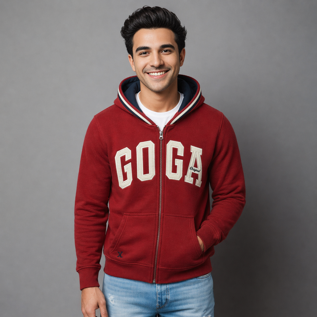 Sudadera polar para hombre, bordada con manga larga, bolsas frontales y cierre.