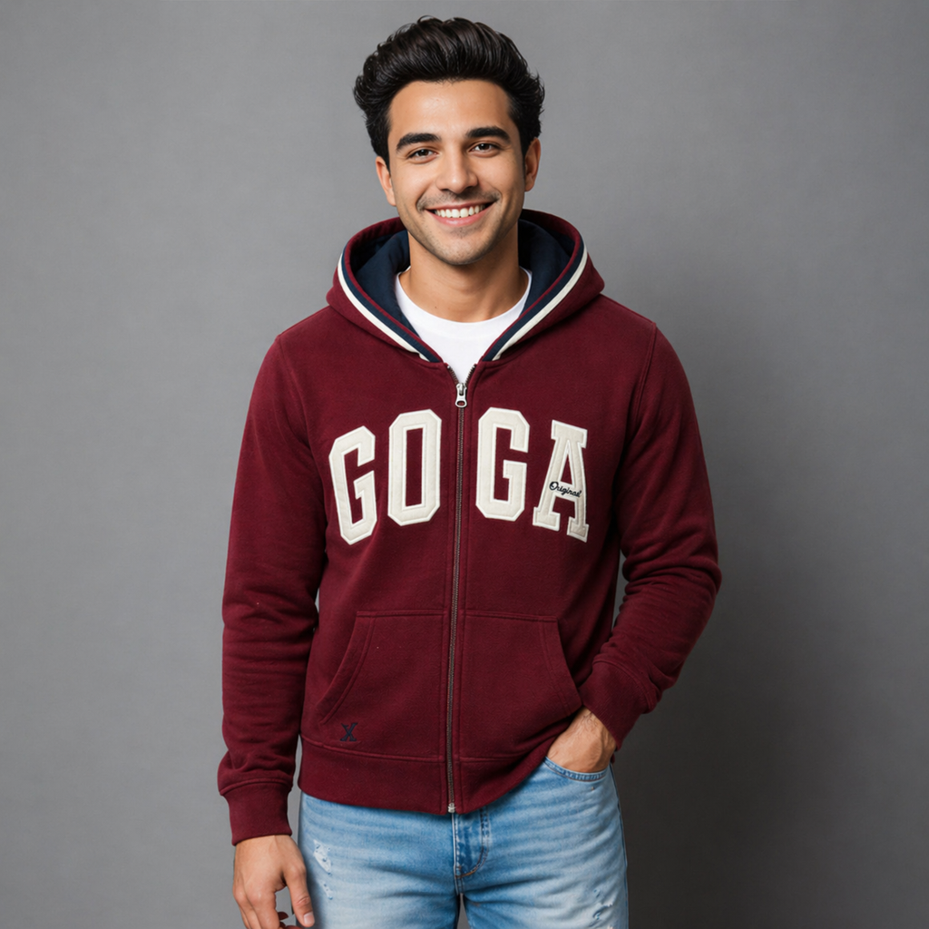 Sudadera polar para hombre, bordada con manga larga, bolsas frontales y cierre.