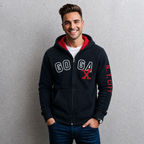 Sudadera polar para hombre, bordada con manga larga, bolsas frontales y cierre.