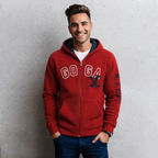 Sudadera polar para hombre, bordada con manga larga, bolsas frontales y cierre.