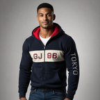 Sudadera polar para hombre, bordada con manga larga, bolsas frontales y cierre.