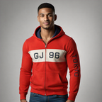 Sudadera polar para hombre, bordada con manga larga, bolsas frontales y cierre.