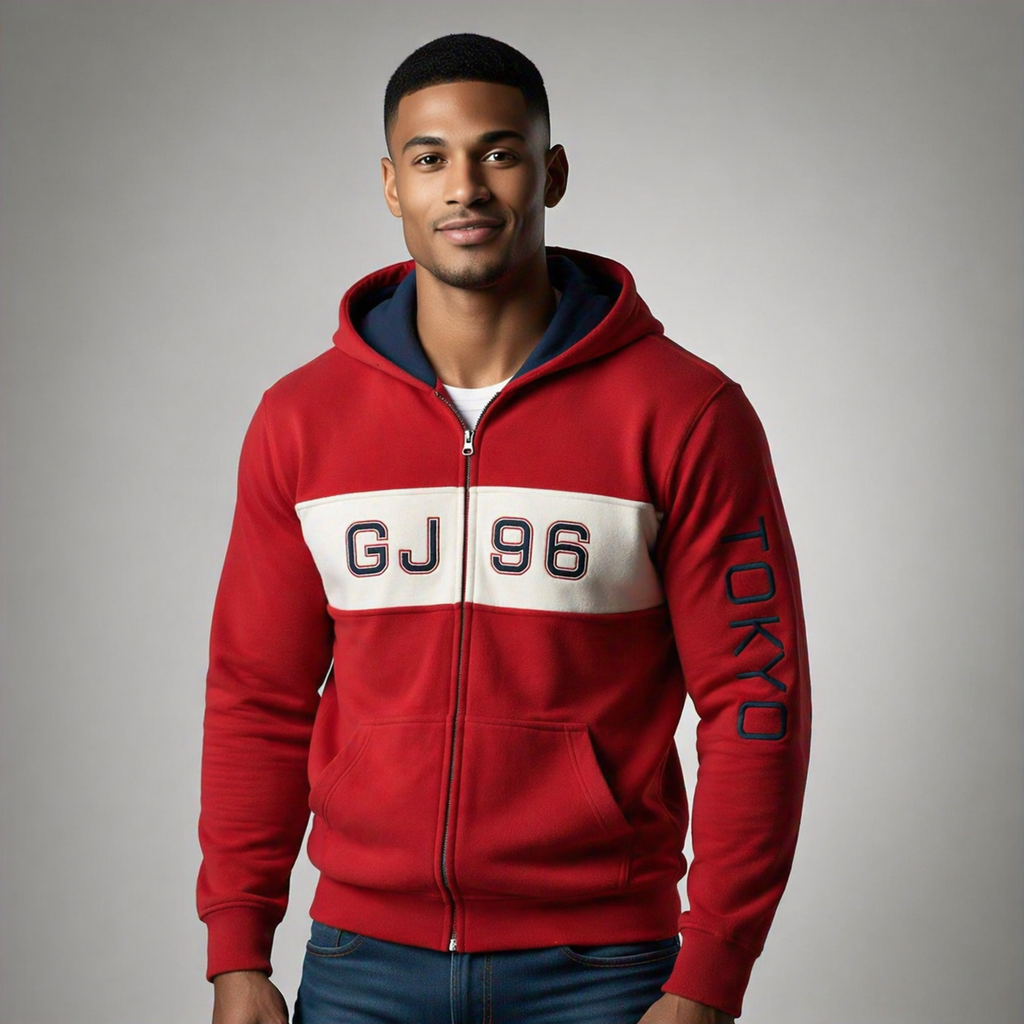 Sudadera polar para hombre, bordada con manga larga, bolsas frontales y cierre.